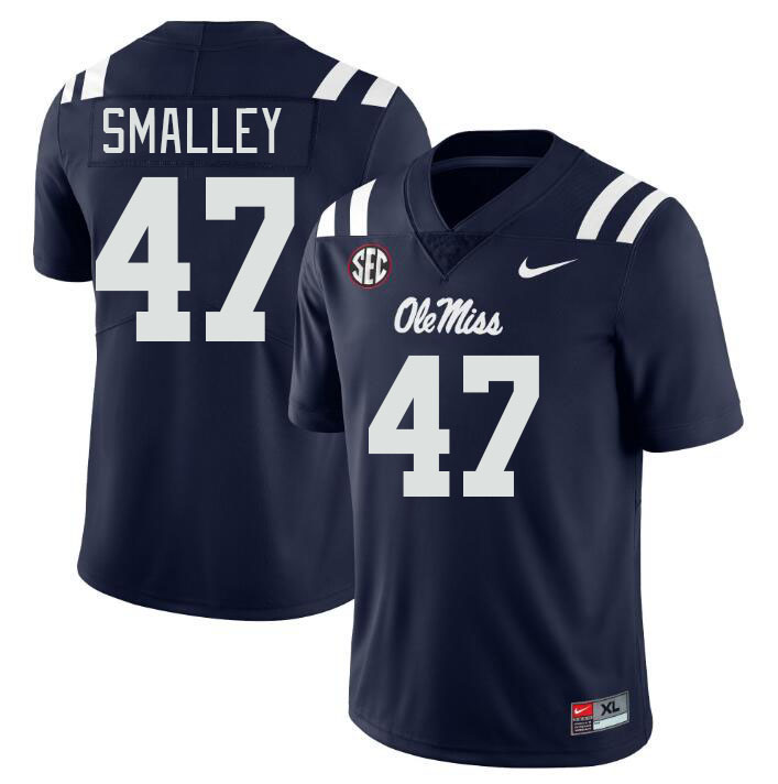 Men #47 Wyatt Smalley Ole Miss Rebels College Football Jerseyes Stitched Sale-Navy - Click Image to Close